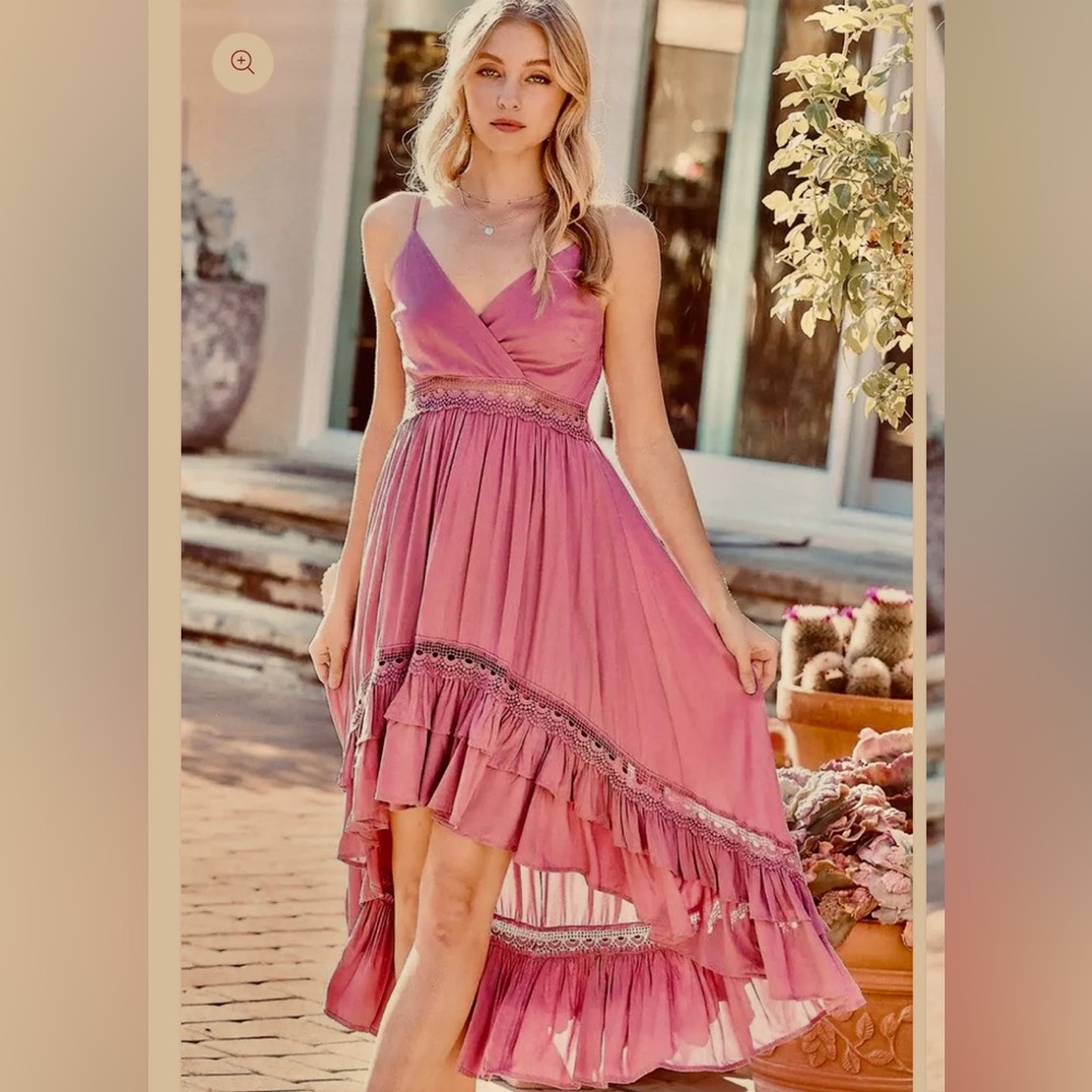 Main Strip Mauve Bohemian High Low Dress